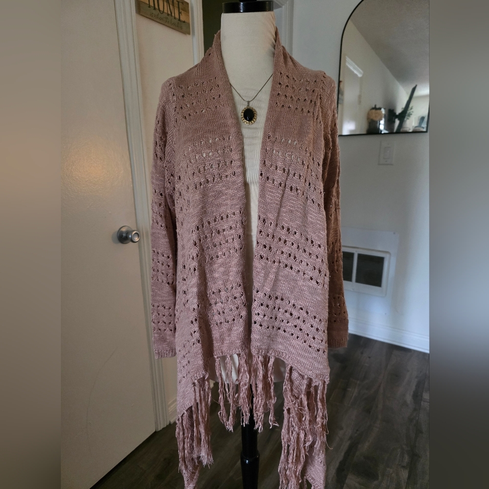 Knox Rose Dusty Pink Knit Fringe Sweater Size Medium